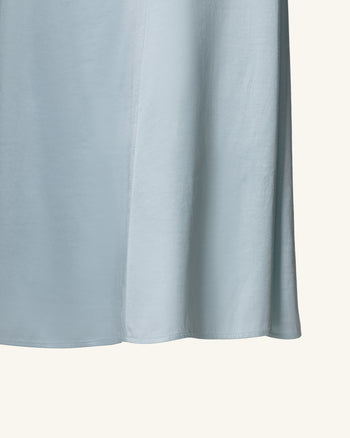 Pleated Cross-Halter Satin Maxi Dress - Dusty Blue