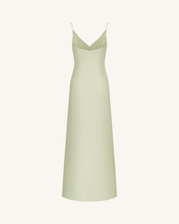 Iris Motif Satin Slip Gown - Light Green/Purple