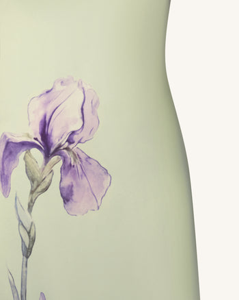 Iris Motif Satin Slip Gown - Light Green/Purple