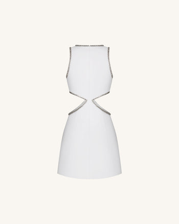 Beaded Trim Floral Mini Dress - White