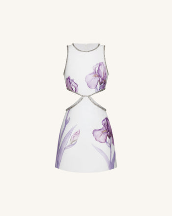 Beaded Trim Floral Mini Dress - White