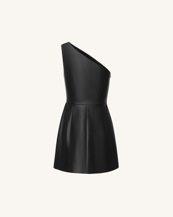 Iris Floral-Print One-Shoulder Leather Mini Dress - Black
