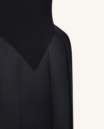 Square Neck Pannier Midi Dress - Black