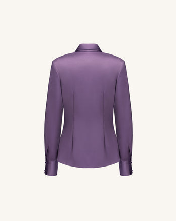 Satin Wrap V Neck Long Sleeve Blouse - Dusty Mauve