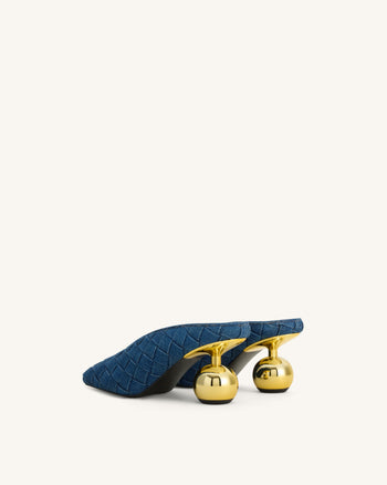Ellie Woven Square-Toe Mule Heels - Denim Blue