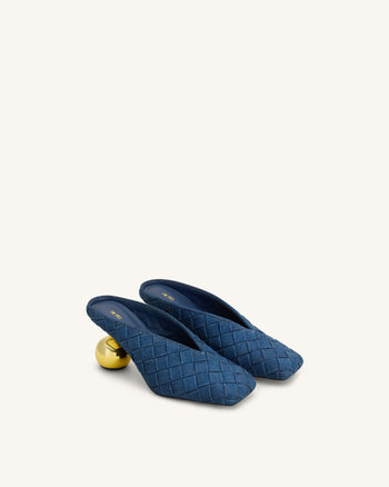 Ellie Woven Square-Toe Mule Heels - Denim Blue