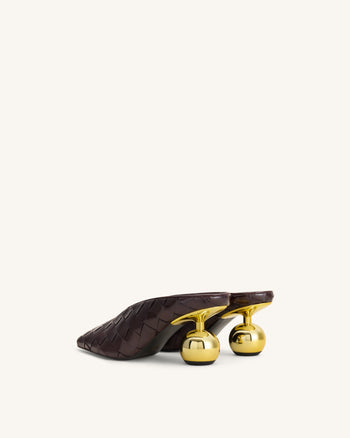 Ellie Woven Square-Toe Mule Heels - Dark Brown