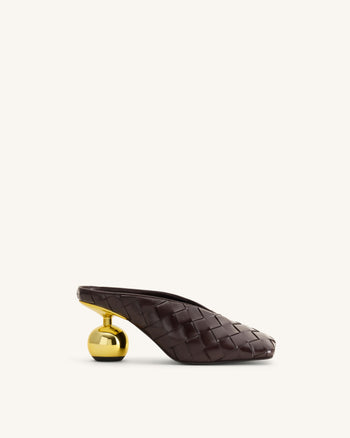 Ellie Woven Square-Toe Mule Heels - Dark Brown