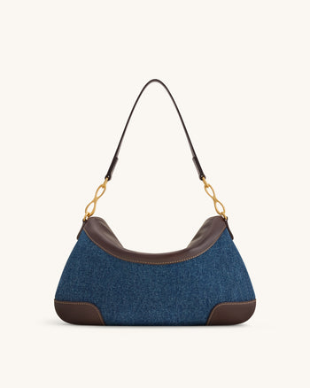 Jayla Metal Pendant Embellished Shoulder Bag - Blue Denim