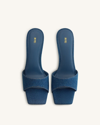 Hannah Denim Mule Heels - Denim Blue