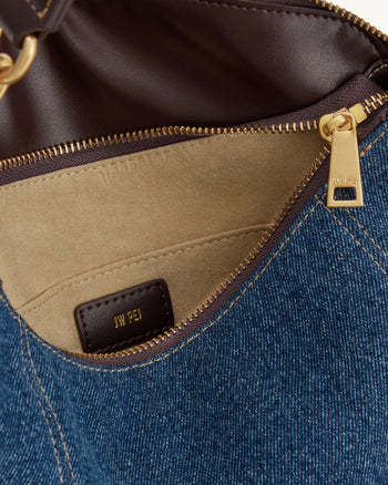 Jayla Metal Pendant Embellished Shoulder Bag - Blue Denim