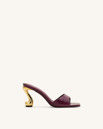 Hannah Croc-Embossed Heel Mules - Burgundy