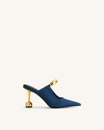 Sofia Metal Accent Sphere Heel Mules - Denim Blue