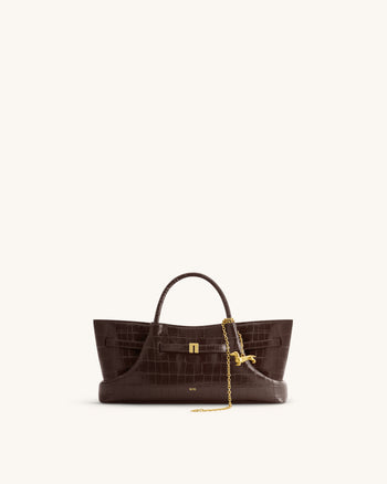 Maeve Dachshund Metal Charm Tote Bag - Dark Brown Croc