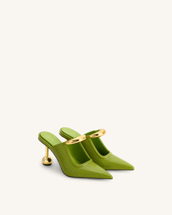Sofia Metal Accent Sphere Heel Mules - Green