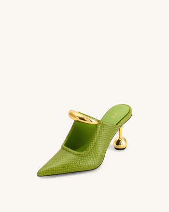 Sofia Metal Accent Sphere Heel Mules - Green