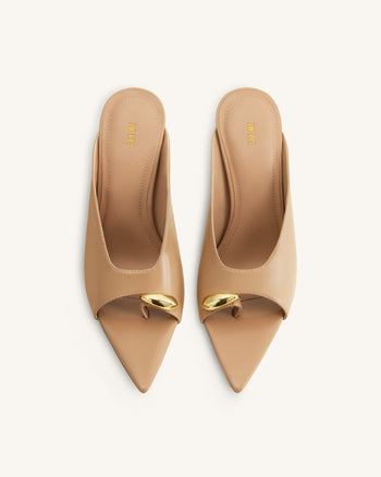 Noemi Pointed-Toe Mule Heels - Khaki