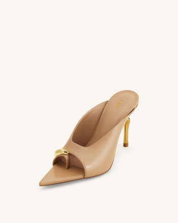 Noemi Pointed-Toe Mule Heels - Khaki