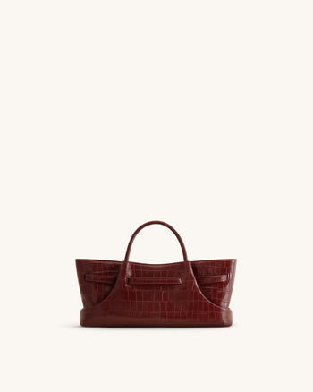 Maeve Dachshund Metal Charm Tote Bag - Burgundy Croc