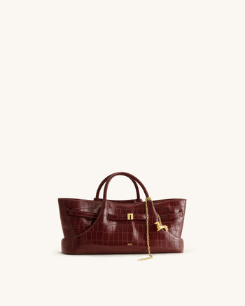 Maeve Dachshund Metal Charm Tote Bag - Burgundy Croc