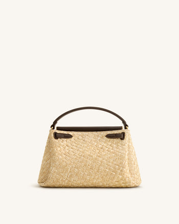 Carmen Faux Straw Top Handle Bag - Brown