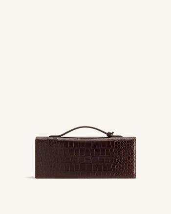 Celeste Envelope Top Handle Bag - Dark Brown Croc