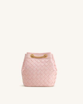 Yara Faux Suede Hand-Woven Bucket Bag - Pink