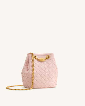 Yara Faux Suede Hand-Woven Bucket Bag - Pink