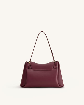 Rhea Pebbled Double Buckle Shoulder Bag - Dark Burgundy