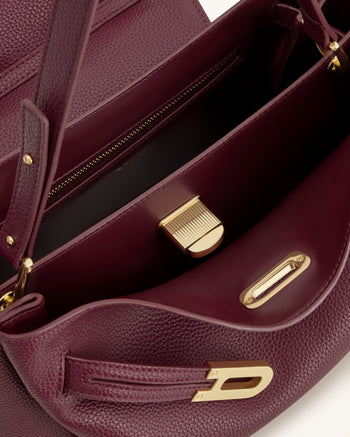 Rhea Pebbled Double Buckle Shoulder Bag - Dark Burgundy