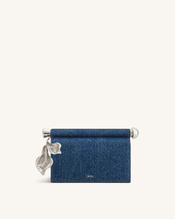 Holly Metal Pendant Embellished Clutch - Blue Denim