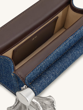 Holly Metal Pendant Embellished Clutch - Blue Denim