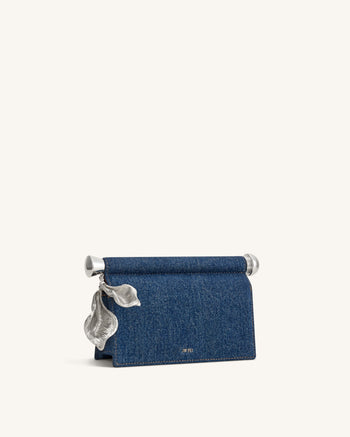 Holly Metal Pendant Embellished Clutch - Blue Denim