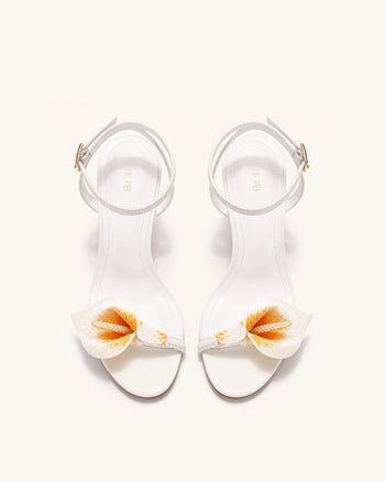 Alivia Calla Lily Gold Metal Heel Sandals - White
