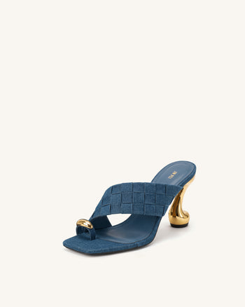 Noemi Square-Toe Woven Hardware Mules - Denim Blue