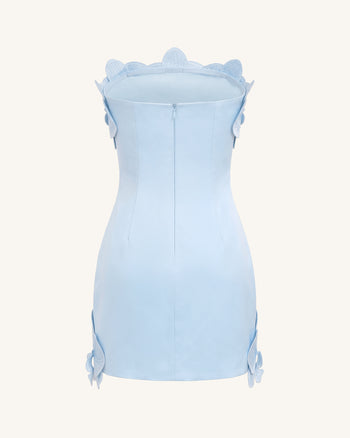 Orchid Trim Strapless Mini Dress - Blue