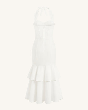 Orchid Embroidered Halter Corset Midi Dress - White