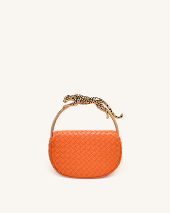 Ione Leopard Shaped Hardware Handle Woven Top Handle Bag - Orange