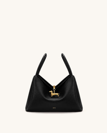 Maelle Dachshund Charm Double Handle Bag - Black