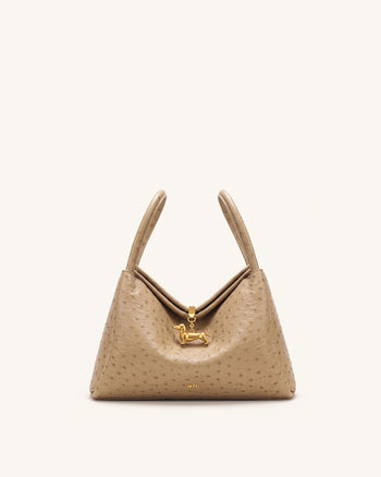 Maelle Faux Ostrich Grain Dachshund Charm Double Handle Bag - Brown