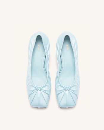 Solenne Satin Bow Ruched Pumps - Blue
