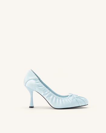 Solenne Satin Bow Ruched Pumps - Blue
