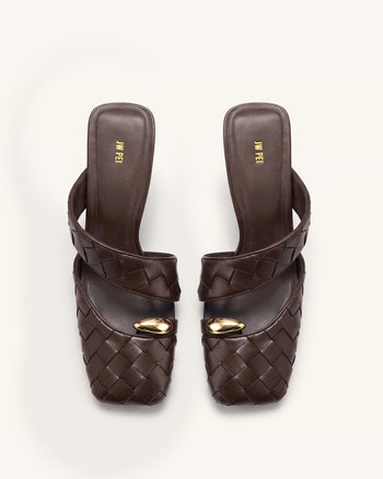 Noemi Woven Hardware Closed-Toe Mules - Dark Brown