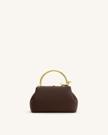 Bruna Dachshund Metal Handle Top Handle Bag - Dark Brown