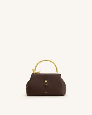 Bruna Dachshund Metal Handle Top Handle Bag - Dark Brown