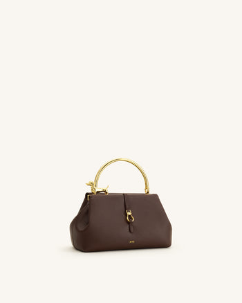 Bruna Dachshund Metal Handle Top Handle Bag - Dark Brown