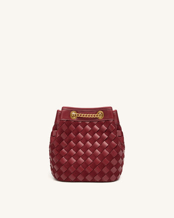 Yara Faux Suede Hand-Woven Bucket Bag - Dark Red