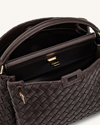 Carmen Woven Top Handle Bag - Dark Brown