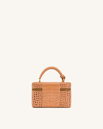 Cleo Box Shape Top Handle Bag - Brown Croc