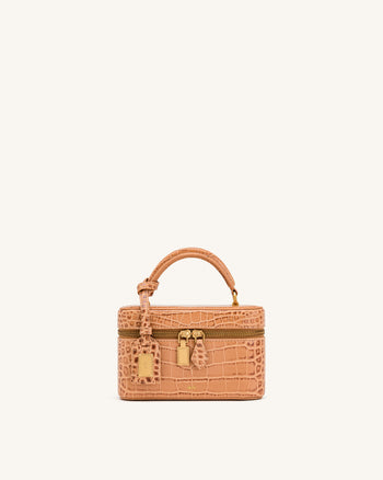 Cleo Box Shape Top Handle Bag - Brown Croc